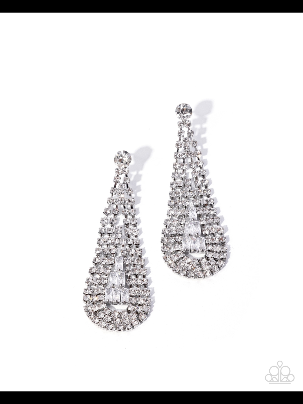 Crystal Teardrop Statement Earrings - Silver Tone Paparazzi Sassy Sashay White